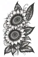  sunflower and a feather cascading watercolor rainbows tattoo design idea