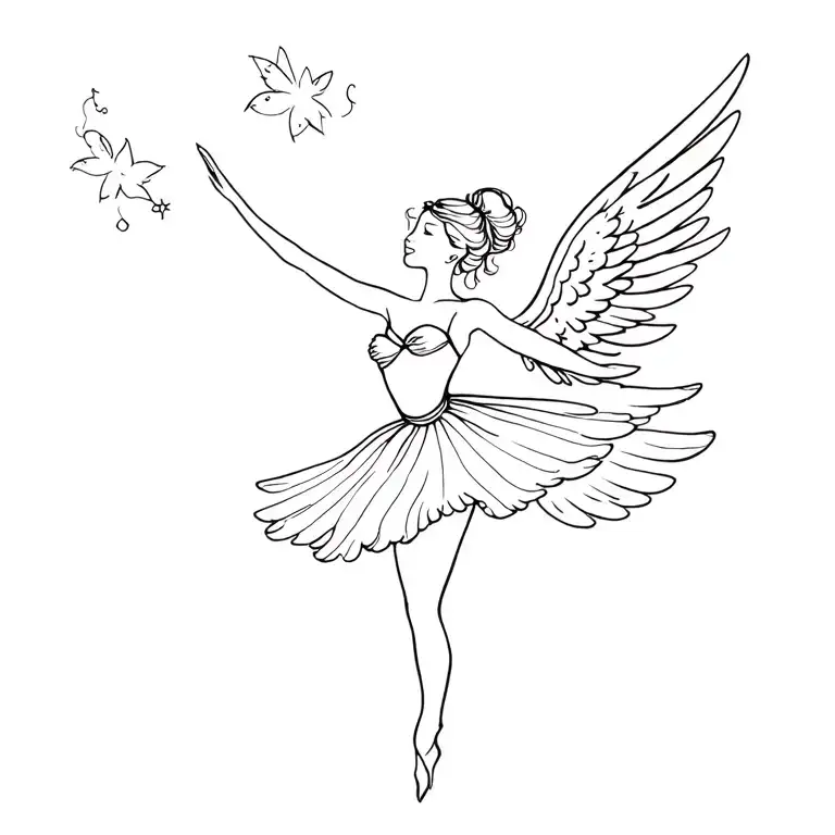 ballerina dancer with angel wings tattoo design idea