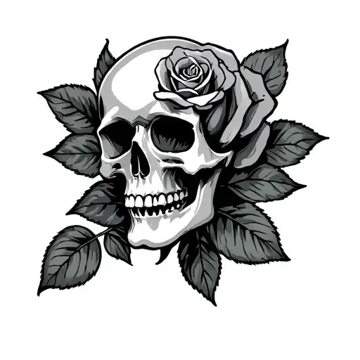 SKull and rose tattoo design idea