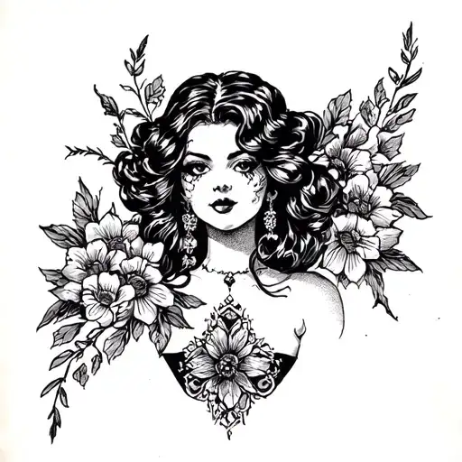 black metal lady tattoo design idea