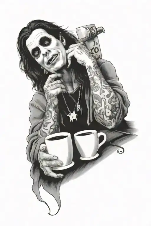 ozzy tired drinking coffee  tattoo design idea