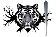 full tiger face with sword from within its branches tattoo design idea
