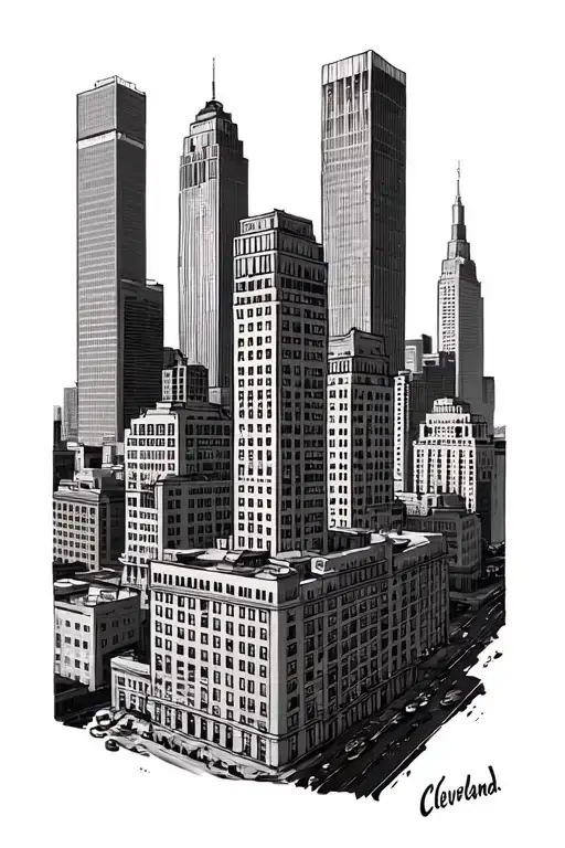 Cleveland Skyline buildings up close tattoo design idea