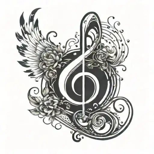 Bass Clef note surrounded by musical tattoo design idea