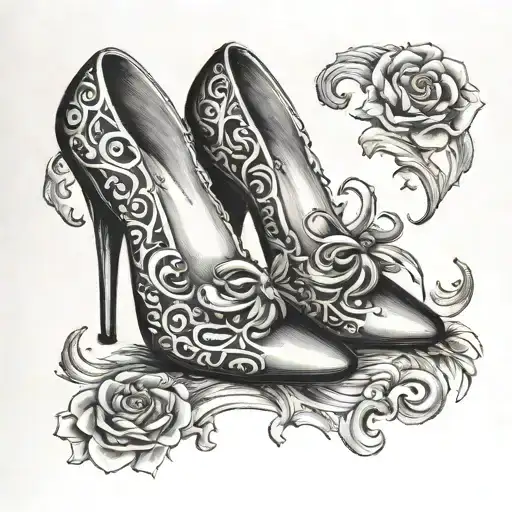 mustache and stiletto heel tattoo design idea