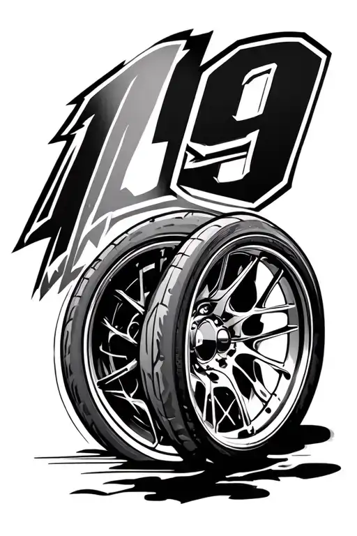 Make me a triceps tattoo that contains number 19 and a car wheel tattoo design idea