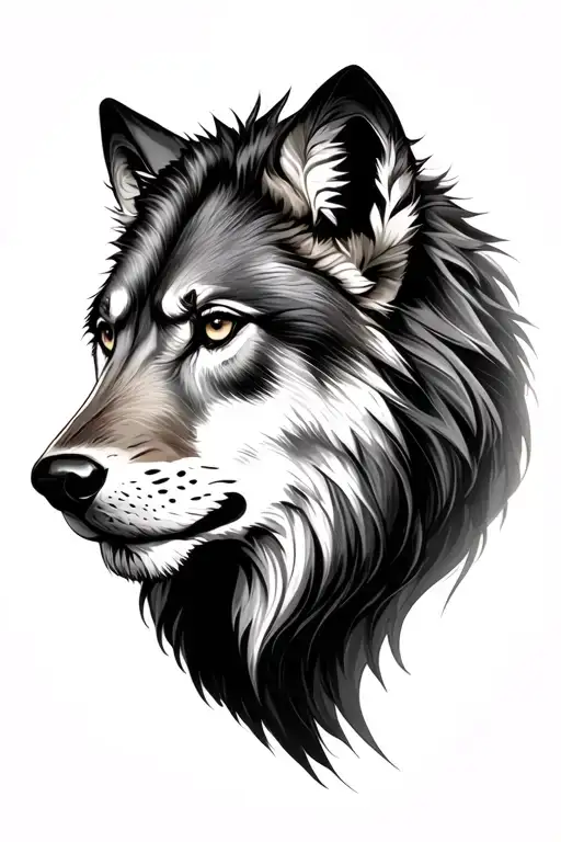 half lion half wolf face tattoo design idea