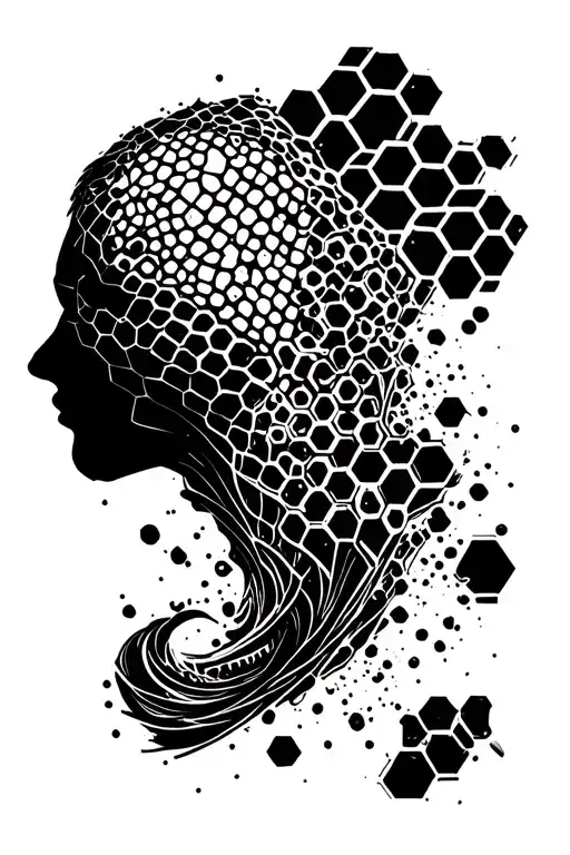 honeycombs from neck to elbow crumbling into a matrix tattoo design idea