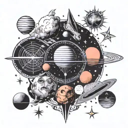 space, stars, planets as well as of Greek, Egyptian, and Nordic gods. Only use black ink tattoo design idea