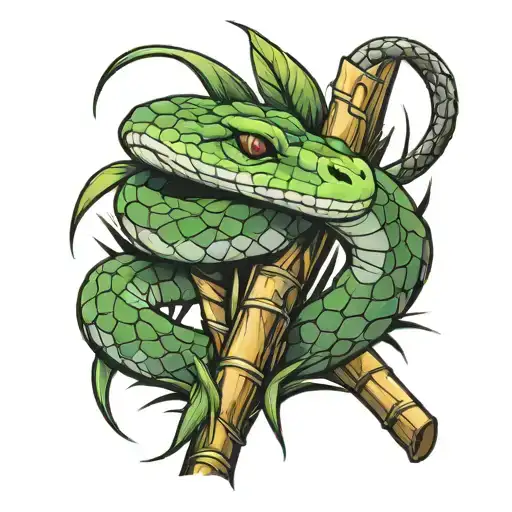 green snake up a sugar cane tattoo design idea