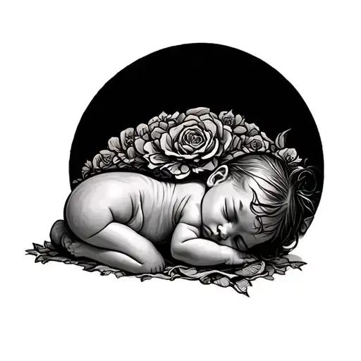 baby sleeping under full mon, bum up tattoo design idea