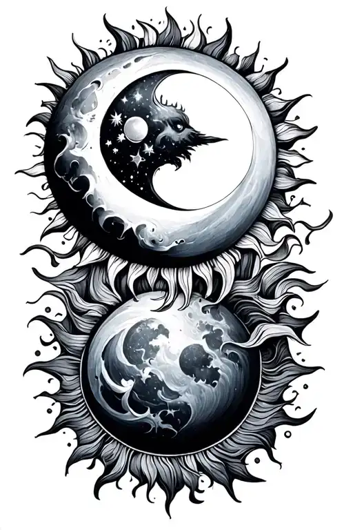 sun moon tattoo design idea