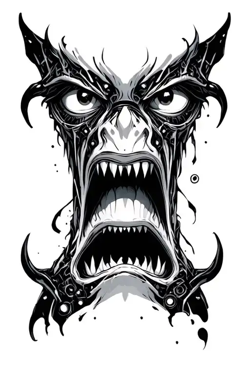 monster eyes, monster mouths, cyborg, cybernetic, tattoo design idea