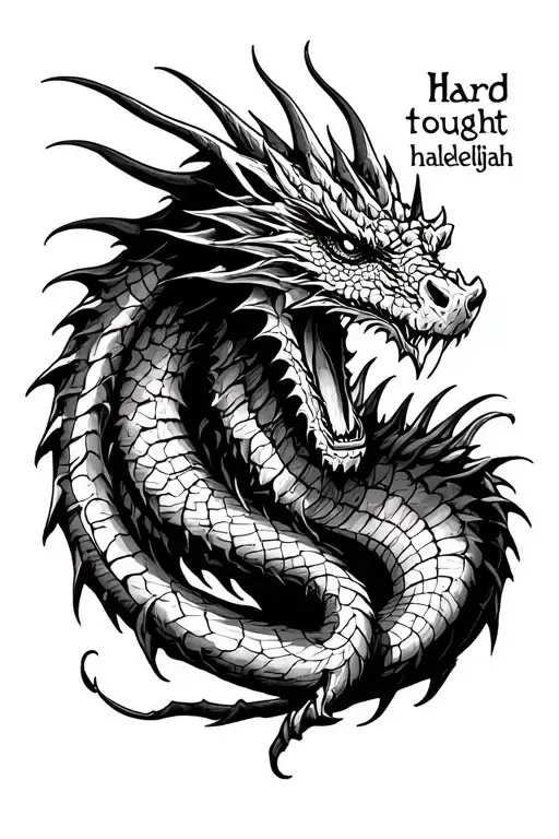 "Hard fought hallelujah " realistic dragon  tattoo design idea
