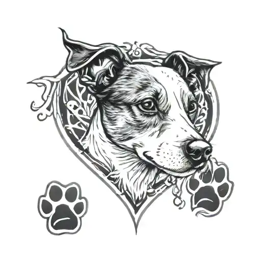 dog paw with jack russell inside tattoo design idea