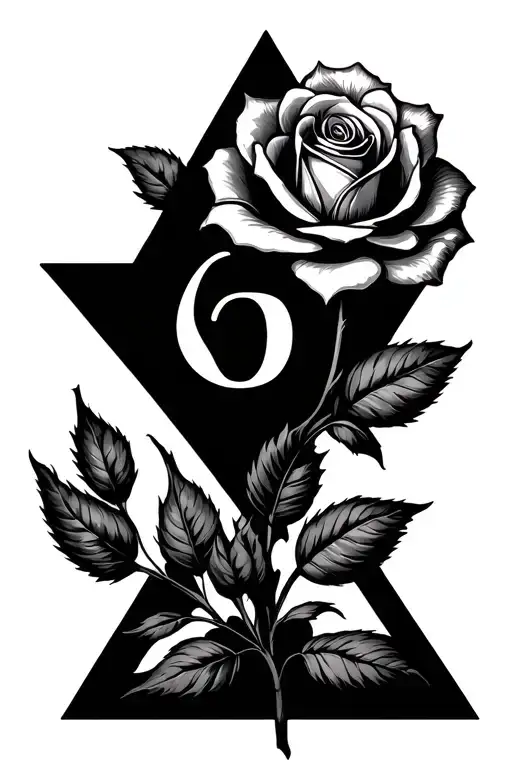 A fine-line rose inside a triangle, with the number 5 subtly integrated into the stem or petals tattoo design idea