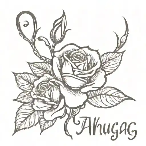 anurag name written with rose growing tattoo design idea