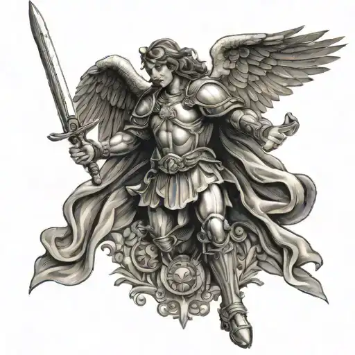 Saint Michael arch angel with sword tattoo design idea