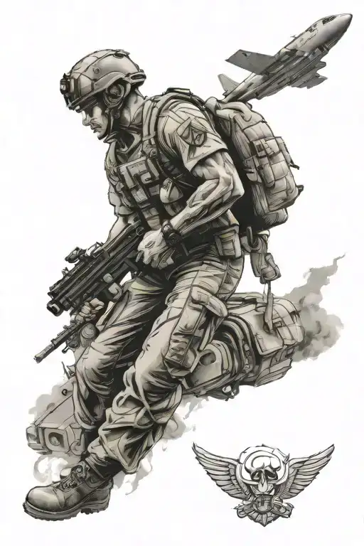 Air Force Warrior Soldier moving tattoo design idea