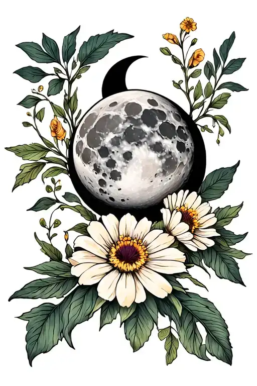 waxing gibbous moon phase with february birth flower  tattoo design idea