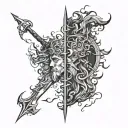 Poseidon trident and Zeus lightning bolt intertwined tattoo design idea