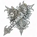 Poseidon trident and Zeus lightning bolt intertwined tattoo design idea