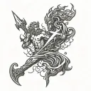 Poseidon trident and Zeus lightning bolt intertwined tattoo design idea