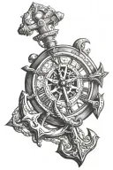 clock and anchor cross tattoo design idea