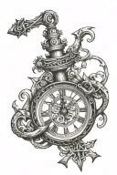 clock and anchor cross tattoo design idea