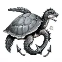 shellback turtle with a anchor with seahorse surrounded tattoo design idea