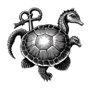 shellback turtle with a anchor with seahorse surrounded tattoo design idea