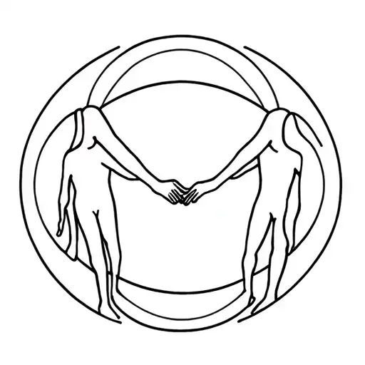 circle shape, with 4 circles around the edge representing 4 people holding hands viewed from above tattoo design idea