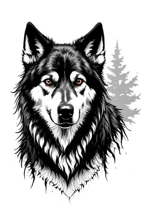 all black wolf dog, washington state, shadow of a girl tattoo design idea