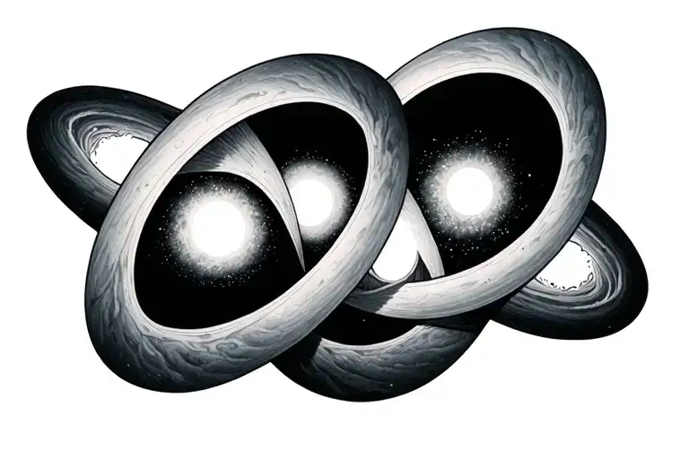 three small black holes next to eachother one with the event horizon in it  tattoo design idea