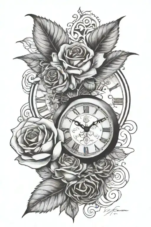 date incorporated, ladybug, rose, and clock tattoo design idea