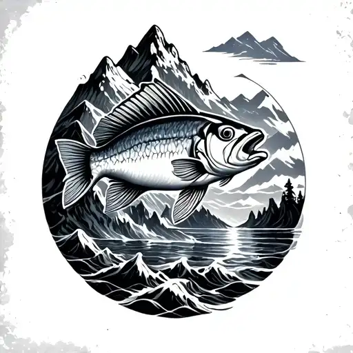 Christian Fish mountain range tattoo design idea