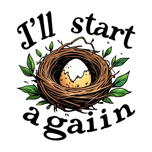 "I'll start again" egg cracking in a bird nest tattoo design idea