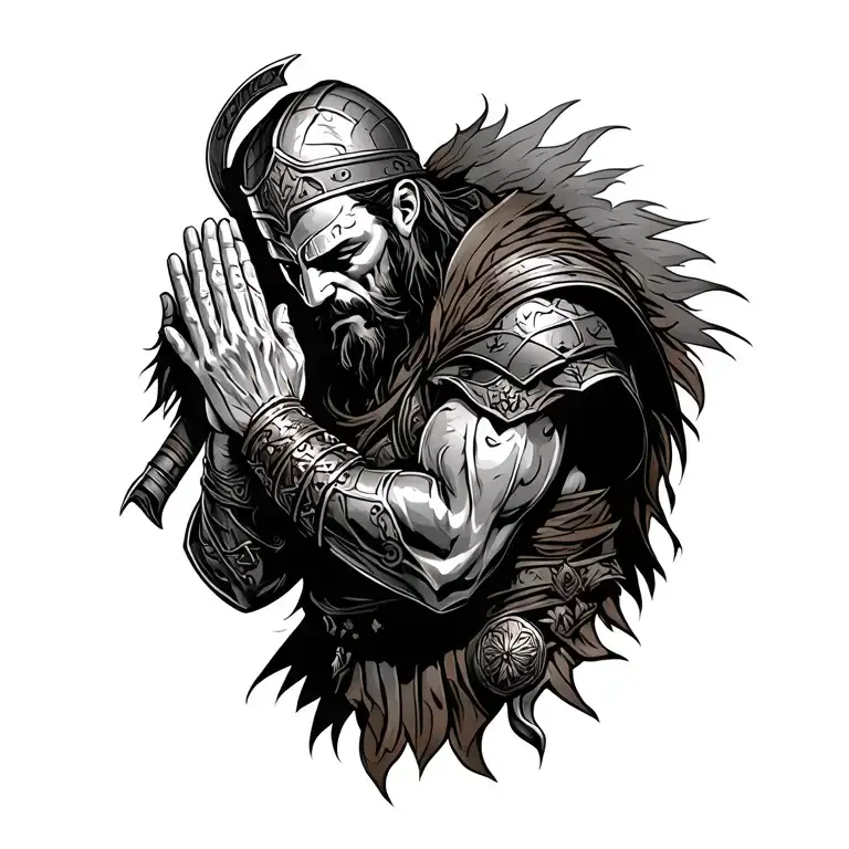 praying spartin warrior tattoo design idea