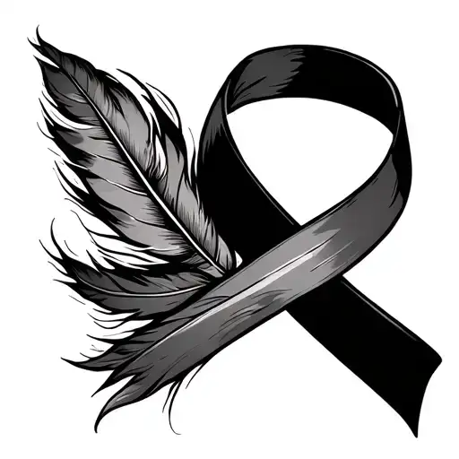 Cancer Ribbon Feather tattoo design idea