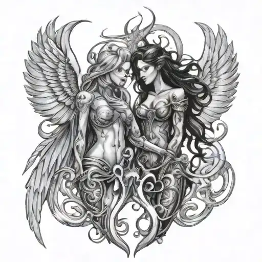gemini twins one good and other evil witchblade angel tattoo design idea