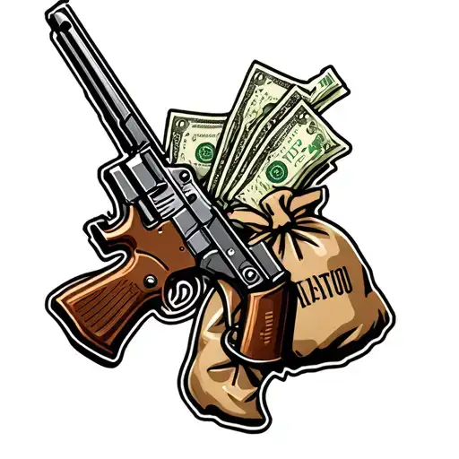texas state outline with ak47 and money bags outline tattoo design idea