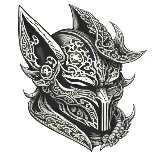 Kitsune mask with Darth Revan helmet tattoo design idea