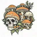mushrooms and skulls, abstract, forest scene tattoo design idea