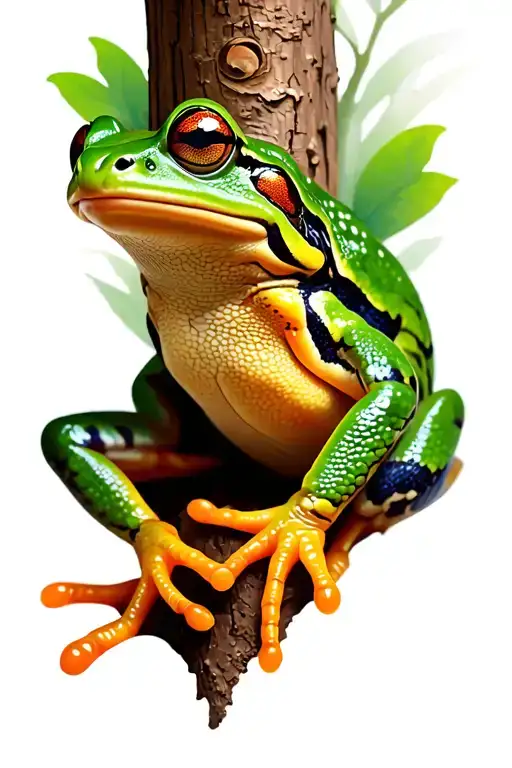 The frog creeps on the trunk of a tree tattoo design idea