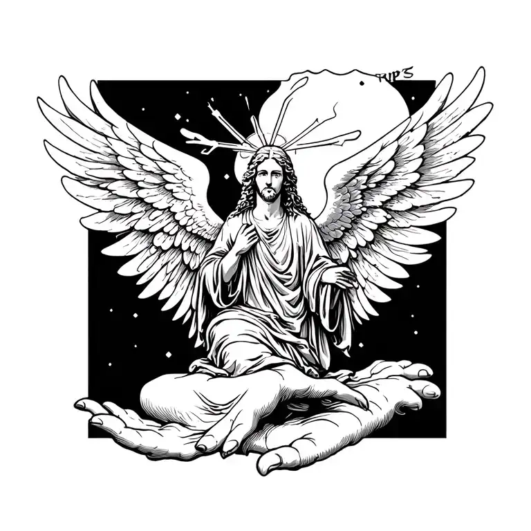 Tattoo on the topic of Christianity (angel), make it suitable for a wrist and dry somewhere a phrase with faith to success, tattoo design idea