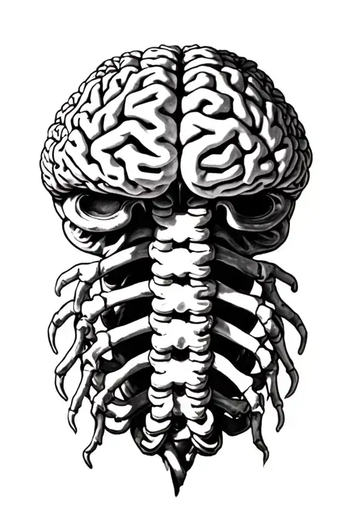 Brain connected to spine nervous system tattoo design idea