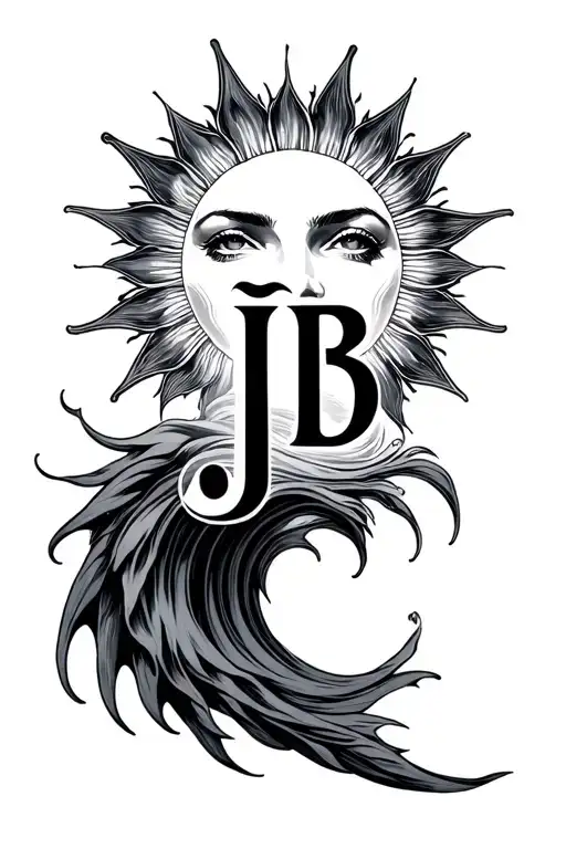 sun wave and the initials jb tattoo design idea