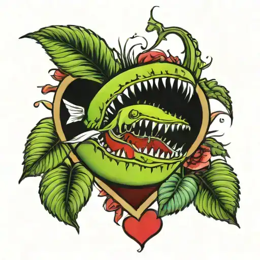 Venus fly trap with heart background tattoo design idea