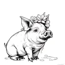 Pig and flowers tattoo design idea