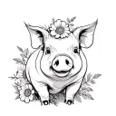 Pig and flowers tattoo design idea